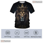 Golden Lion Crown Cool Animal Pattern 3D Graphic Printed Casual Unisex T-Shirt