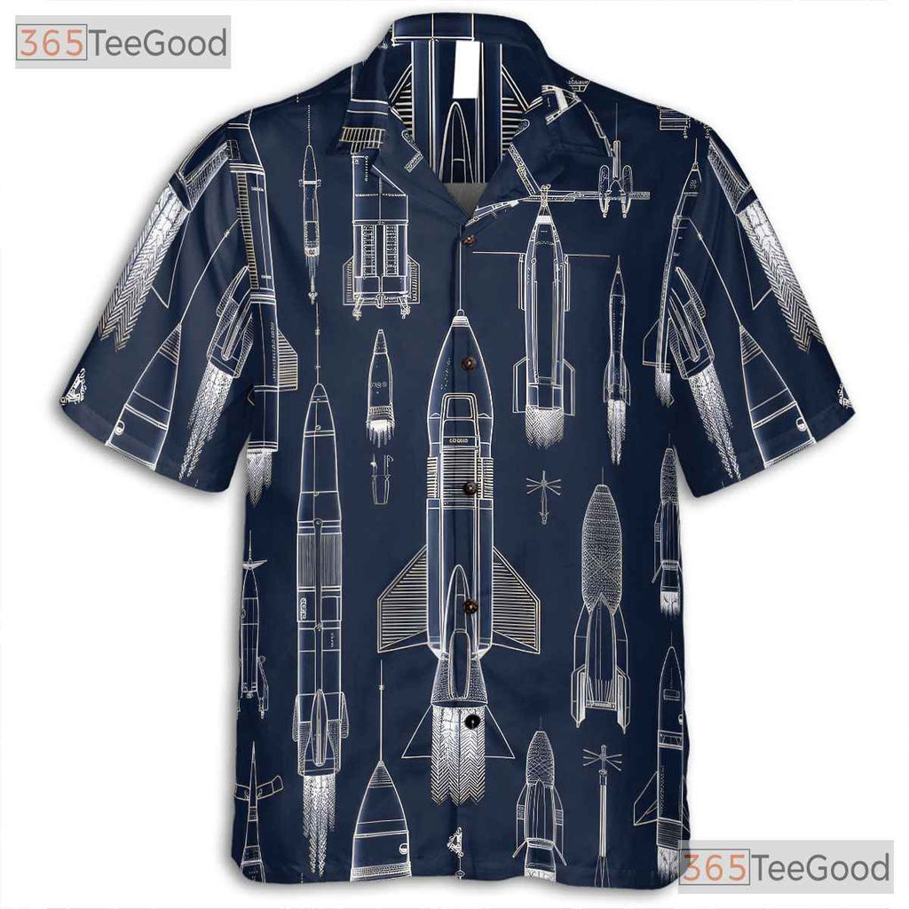 Men's Futuristic Space Hawaiian Shirt - Rocket Sci-Fi Galaxy Print Style