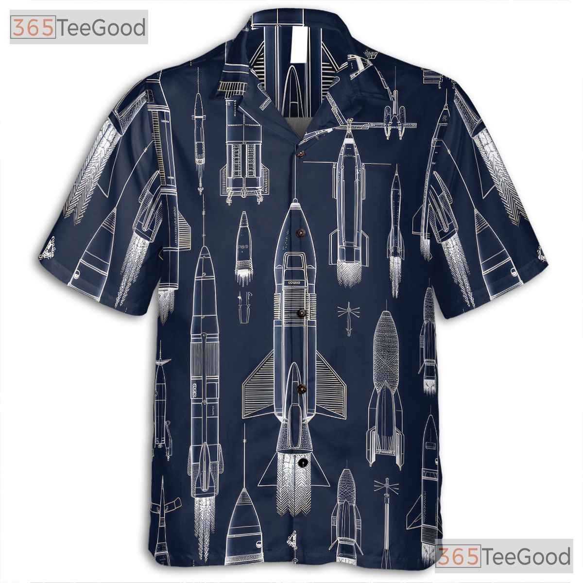 Men's Futuristic Space Hawaiian Shirt - Rocket Sci-Fi Galaxy Print Style