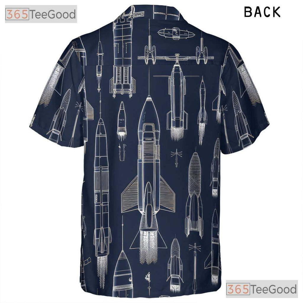 Men's Futuristic Space Hawaiian Shirt - Rocket Sci-Fi Galaxy Print Style