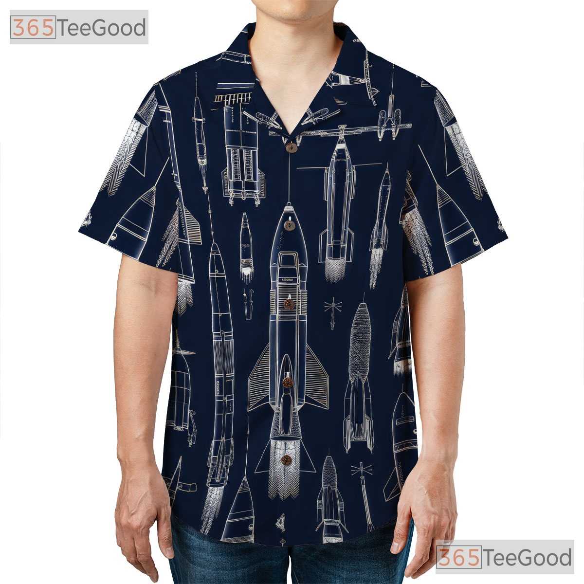 Men's Futuristic Space Hawaiian Shirt - Rocket Sci-Fi Galaxy Print Style