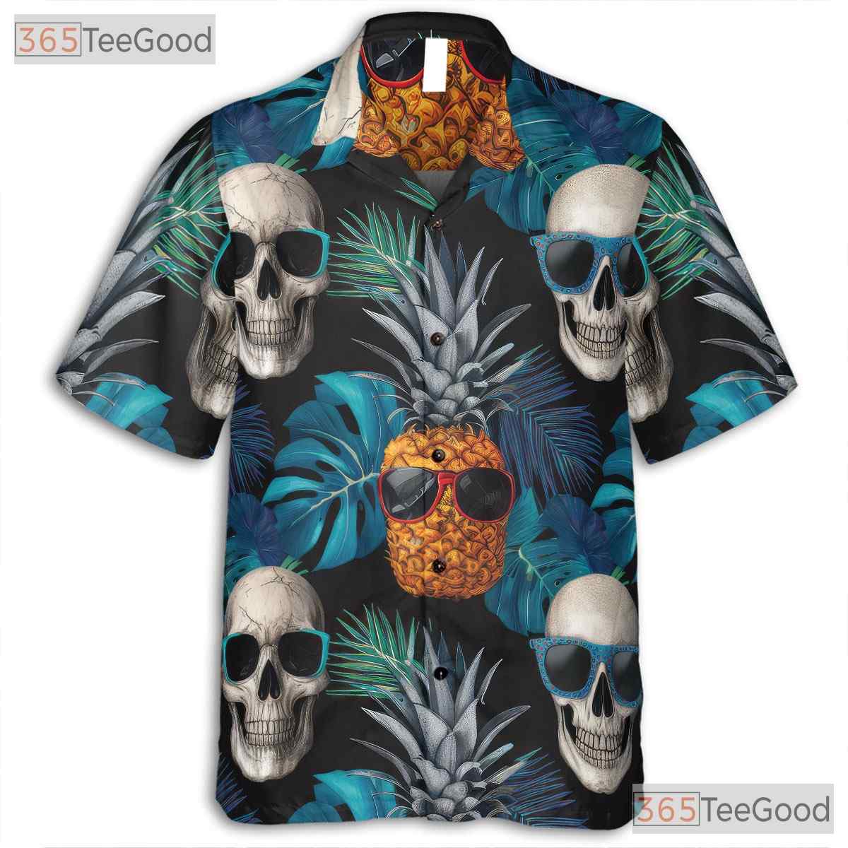Men's Gothic Skull Pineapple Hawaiian Shirt - Tropical Beach Aesthetic