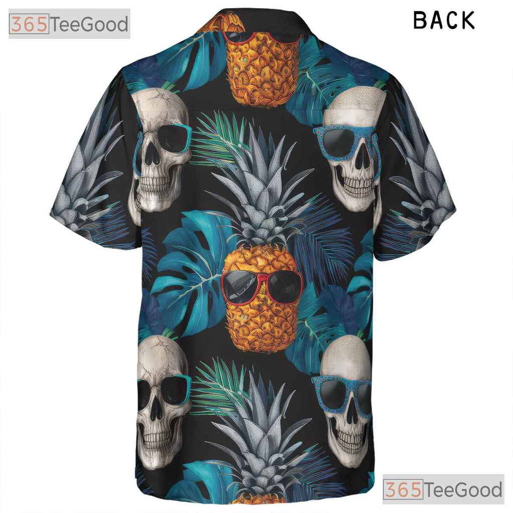 Men's Gothic Skull Pineapple Hawaiian Shirt - Tropical Beach Aesthetic