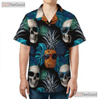 Men's Gothic Skull Pineapple Hawaiian Shirt - Tropical Beach Aesthetic
