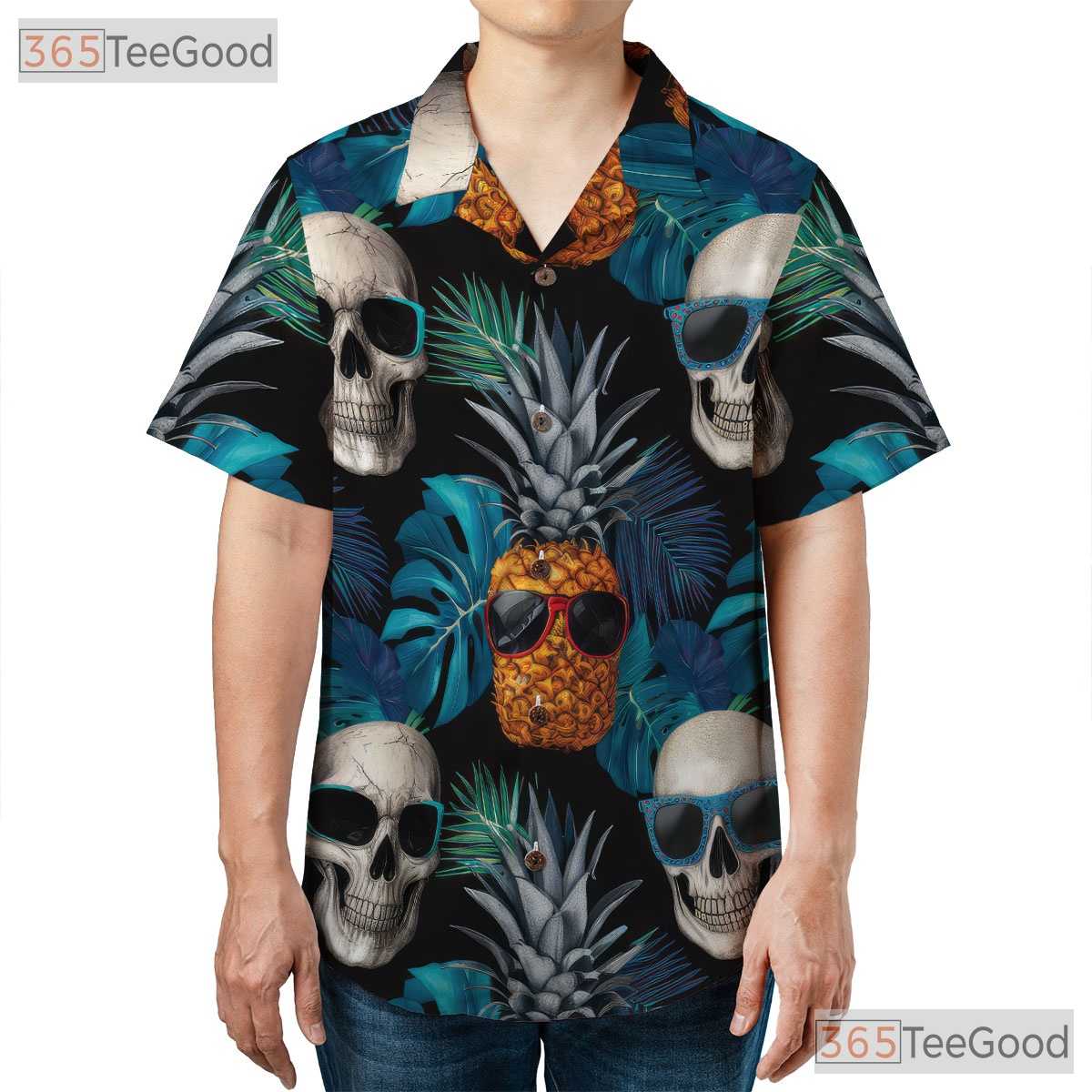 Men's Gothic Skull Pineapple Hawaiian Shirt - Tropical Beach Aesthetic