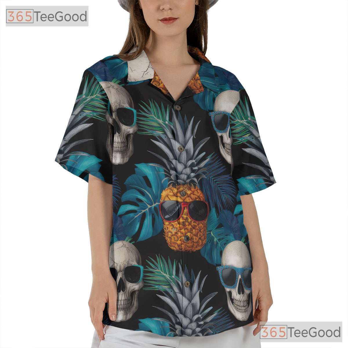 Men's Gothic Skull Pineapple Hawaiian Shirt - Tropical Beach Aesthetic