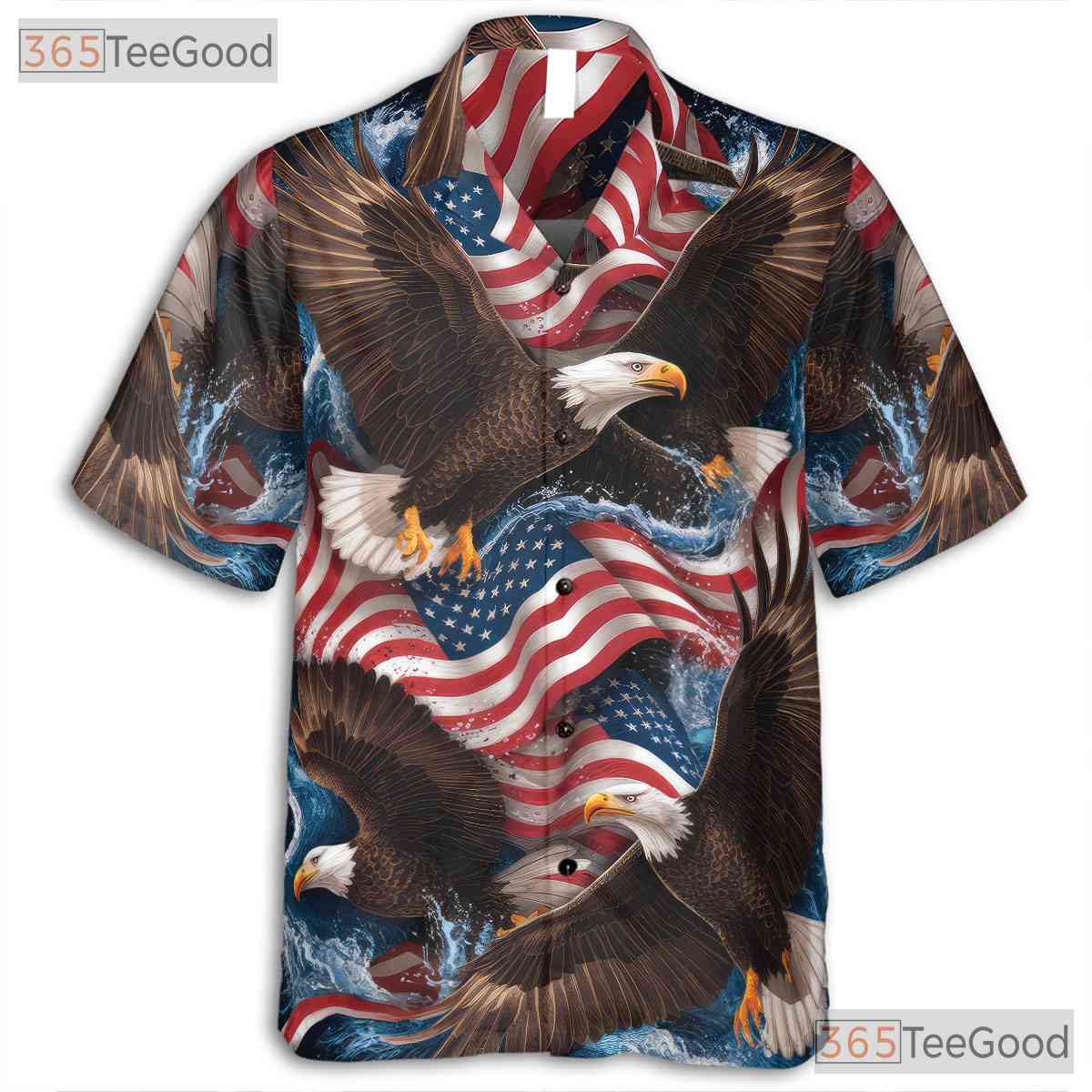 Men's Patriotic Bald Eagle Hawaiian Shirt - USA Flag Freedom Pride Beachwear