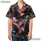 Men's Patriotic Bald Eagle Hawaiian Shirt - USA Flag Freedom Pride Beachwear