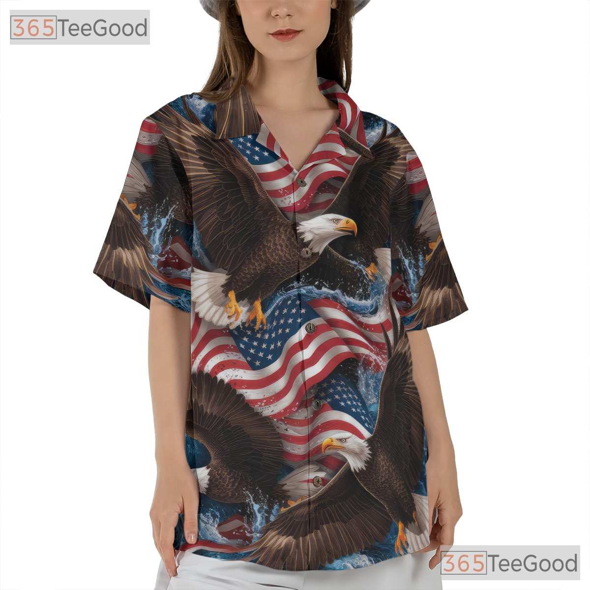 Men's Patriotic Bald Eagle Hawaiian Shirt - USA Flag Freedom Pride Beachwear