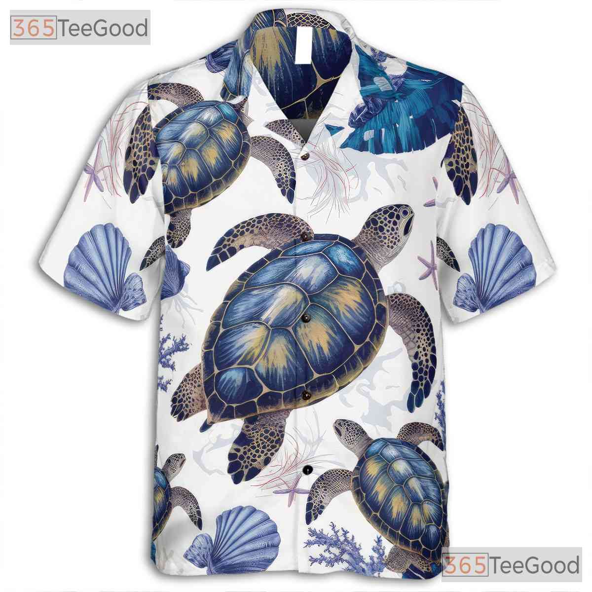 Men's Sea Turtle Hawaiian Shirt - Tropical Marine Life Beach Vacation Tee