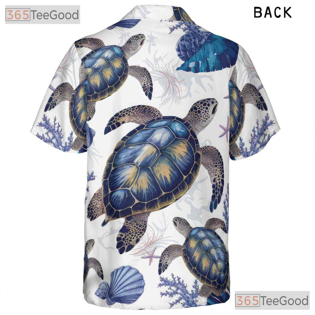 Men's Sea Turtle Hawaiian Shirt - Tropical Marine Life Beach Vacation Tee
