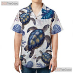Men's Sea Turtle Hawaiian Shirt - Tropical Marine Life Beach Vacation Tee