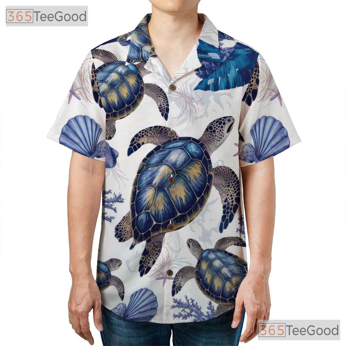Men's Sea Turtle Hawaiian Shirt - Tropical Marine Life Beach Vacation Tee