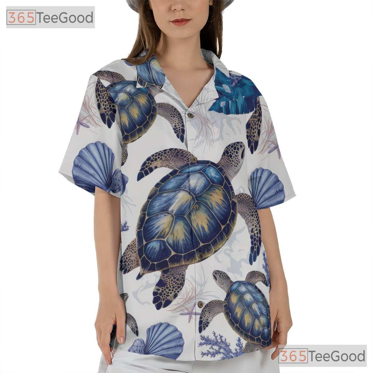 Men's Sea Turtle Hawaiian Shirt - Tropical Marine Life Beach Vacation Tee