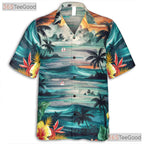 Men's Tropical Sunset Hawaiian Tee - Palm Trees Beach Vibe Outfit Aloha Shirt