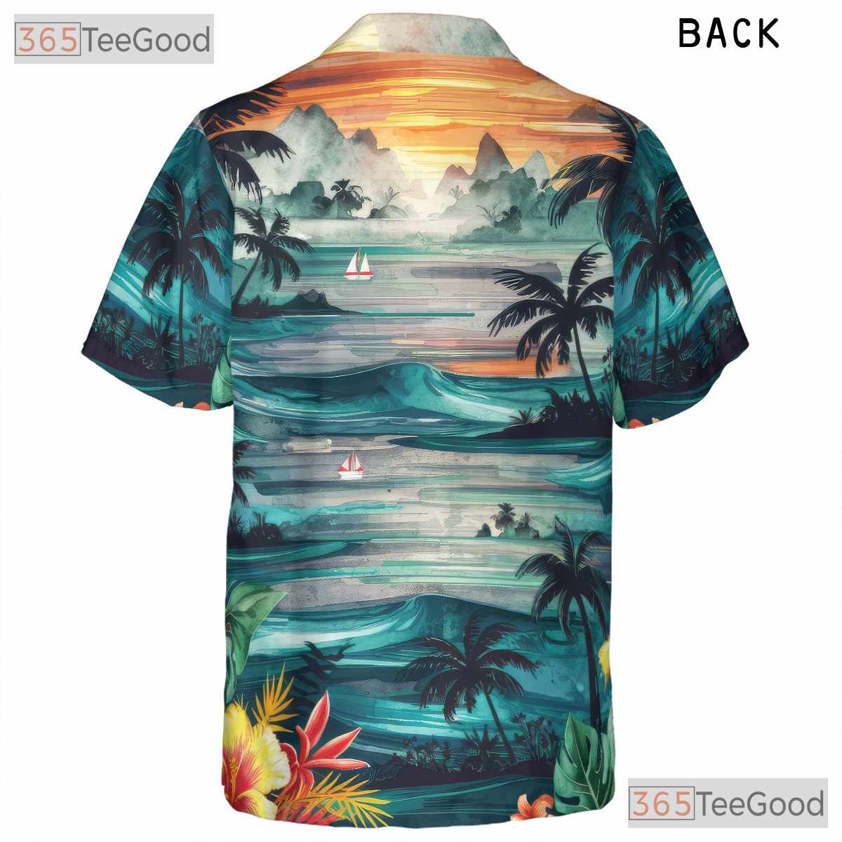 Men's Tropical Sunset Hawaiian Tee - Palm Trees Beach Vibe Outfit Aloha Shirt