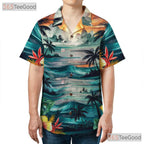 Men's Tropical Sunset Hawaiian Tee - Palm Trees Beach Vibe Outfit Aloha Shirt