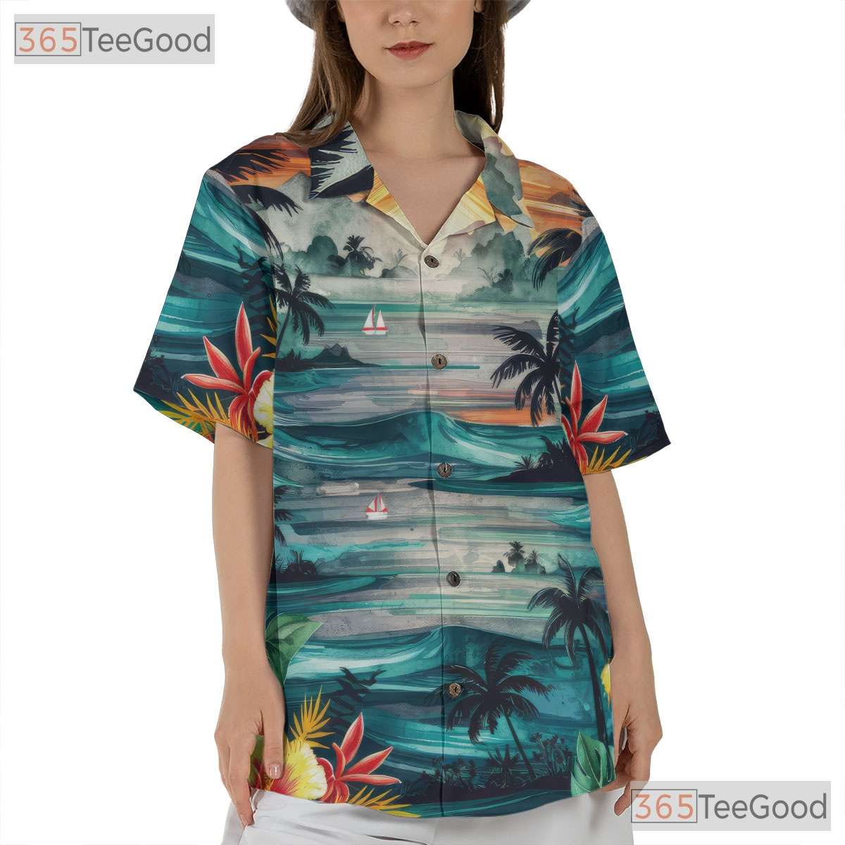 Men's Tropical Sunset Hawaiian Tee - Palm Trees Beach Vibe Outfit Aloha Shirt