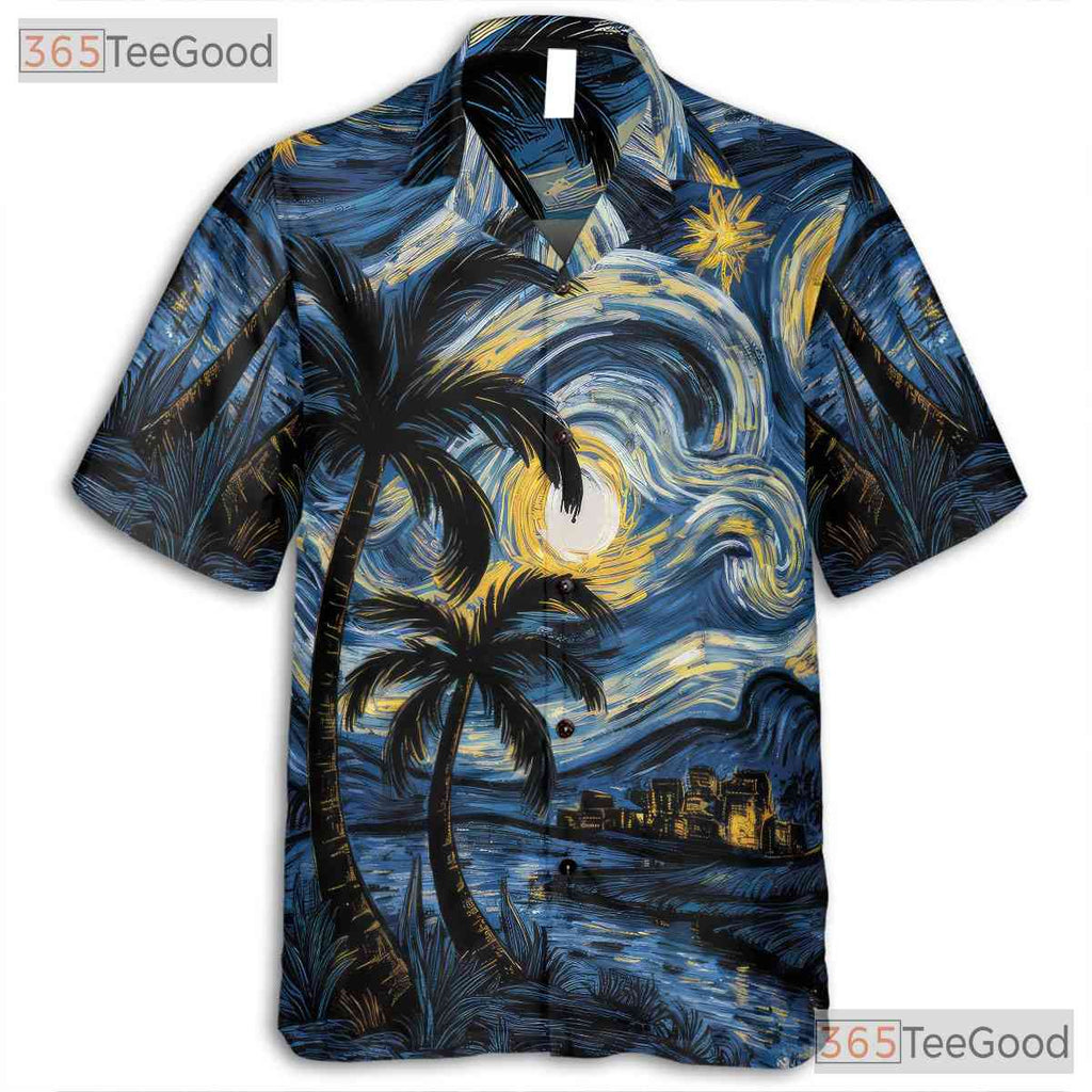 Men's Van Gogh Starry Night Hawaiian Shirt - Tropical Palm Beach Artwear