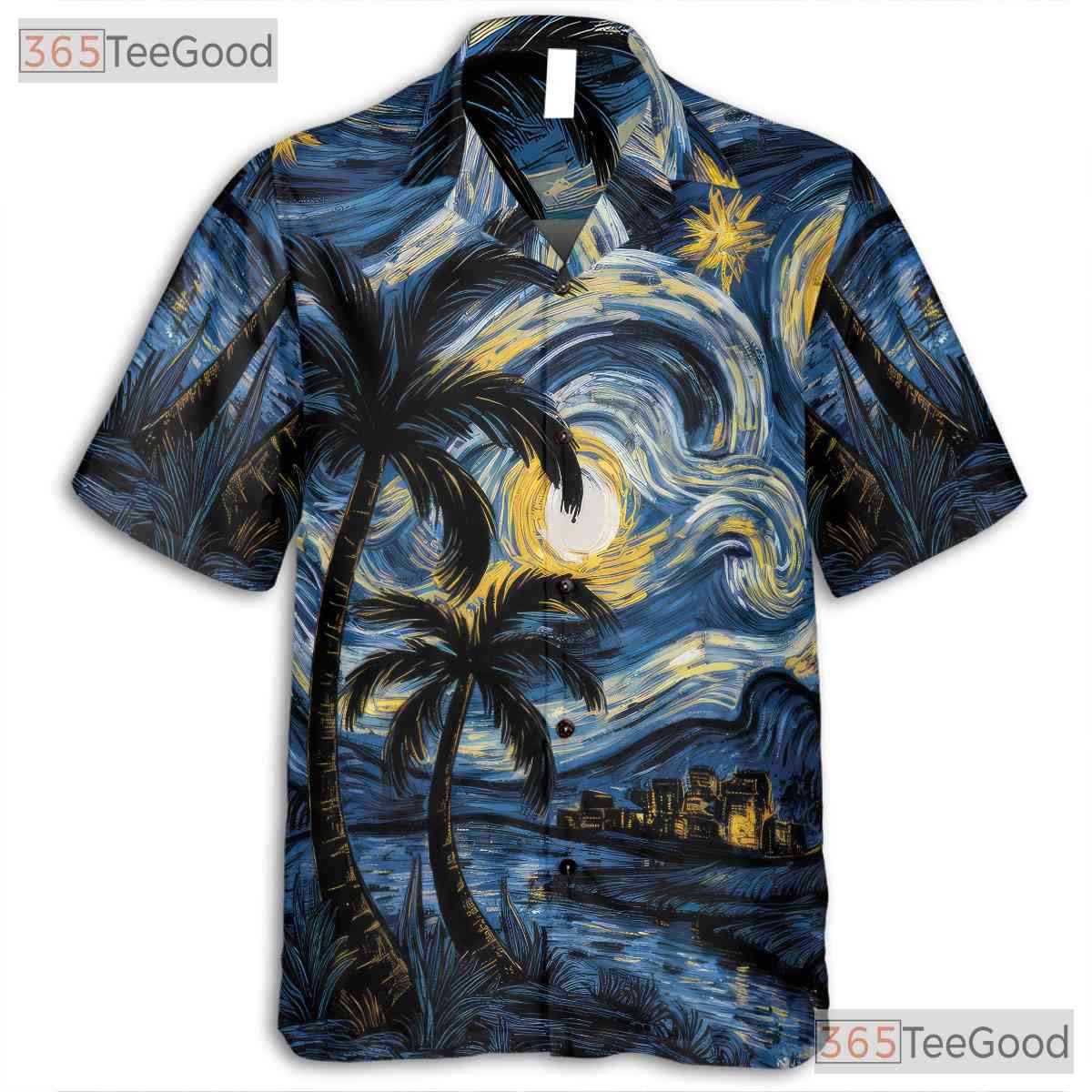 Men's Van Gogh Starry Night Hawaiian Shirt - Tropical Palm Beach Artwear