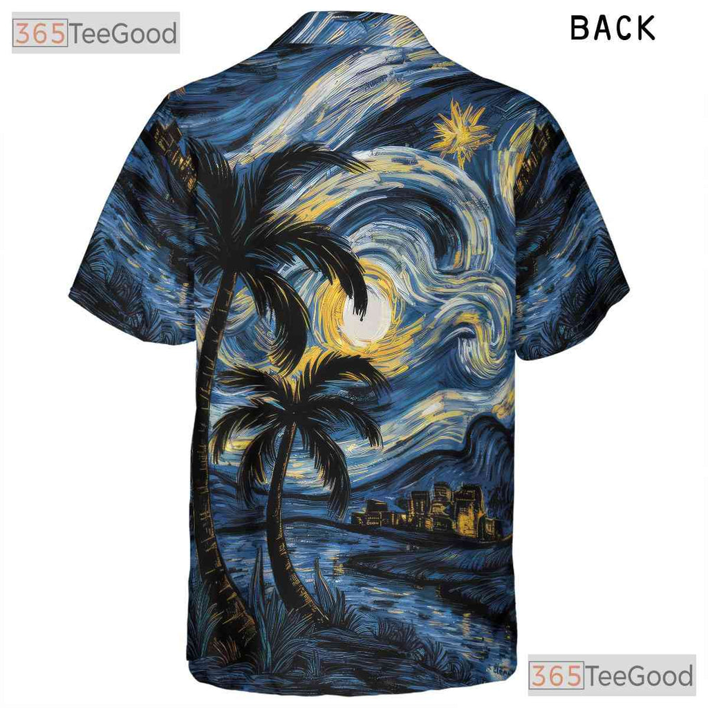 Men's Van Gogh Starry Night Hawaiian Shirt - Tropical Palm Beach Artwear