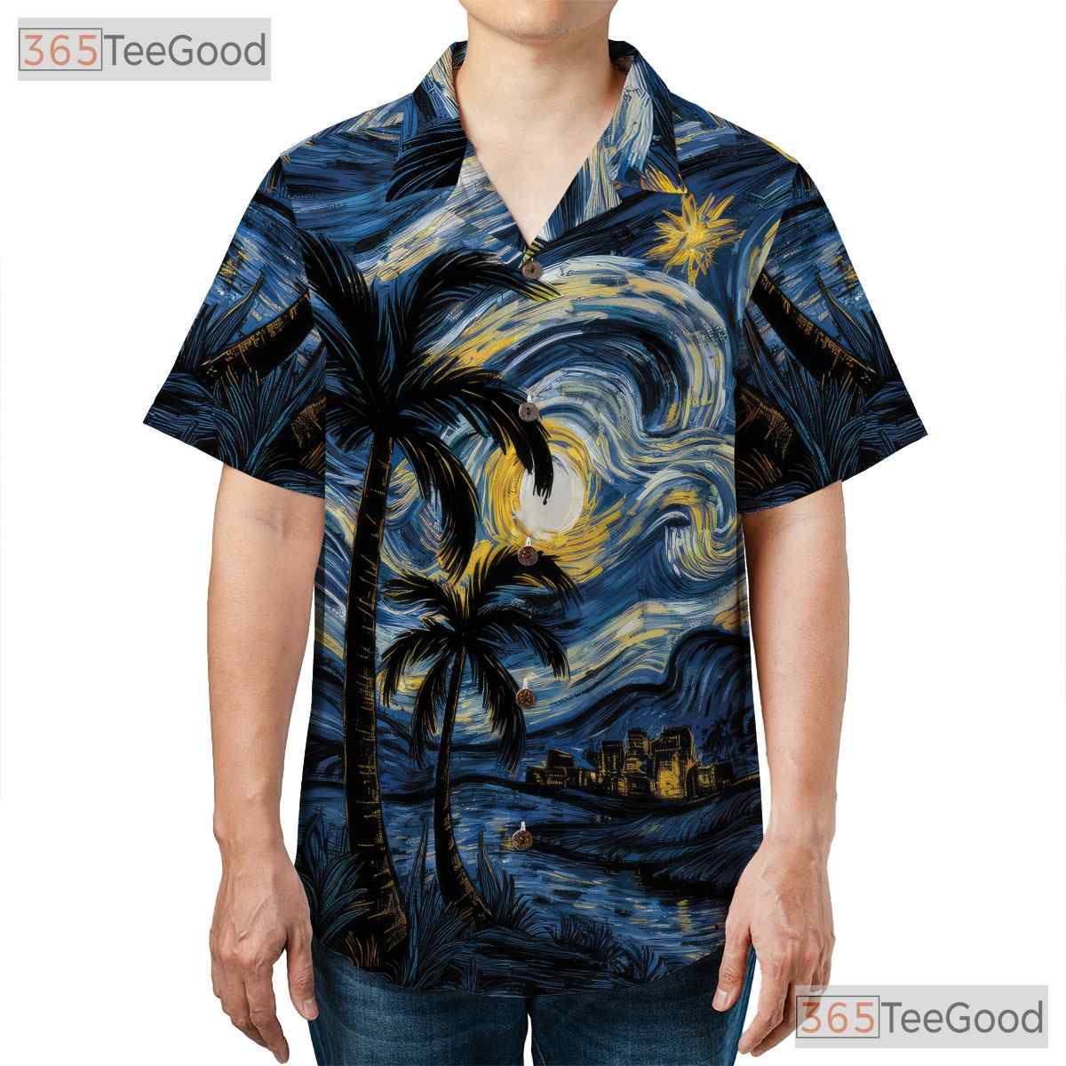 Men's Van Gogh Starry Night Hawaiian Shirt - Tropical Palm Beach Artwear