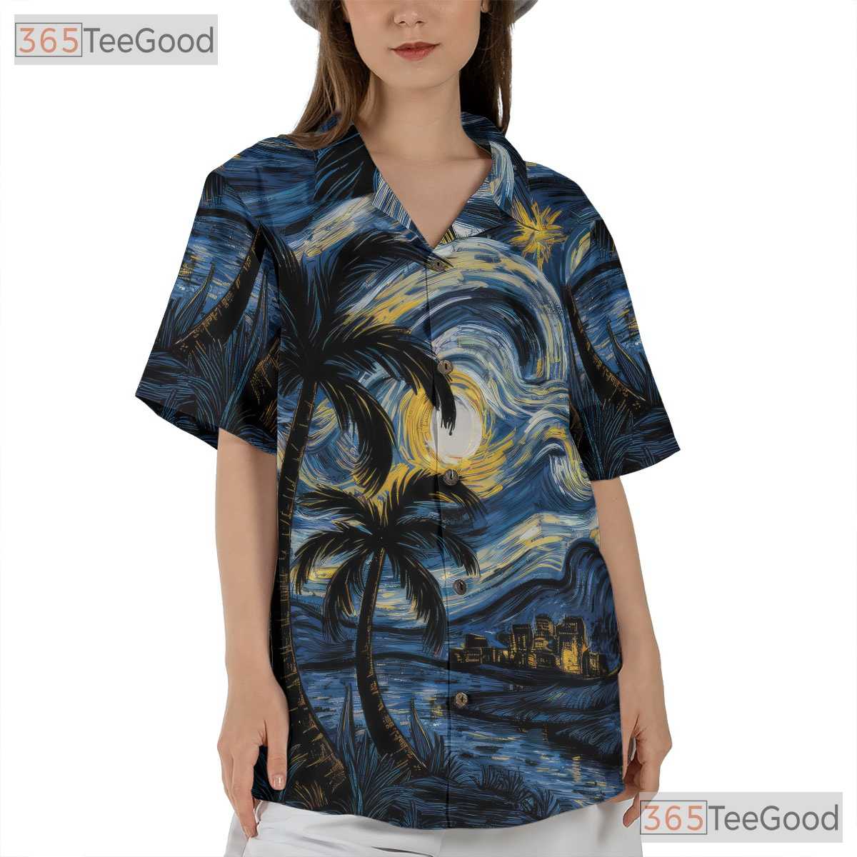 Men's Van Gogh Starry Night Hawaiian Shirt - Tropical Palm Beach Artwear