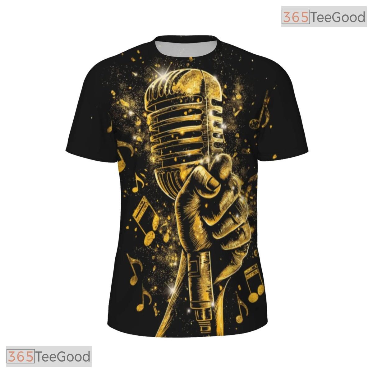 Retro Microphone Music Graphic 3D Pattern Printed Casual Unisex Tee Shirt Styles