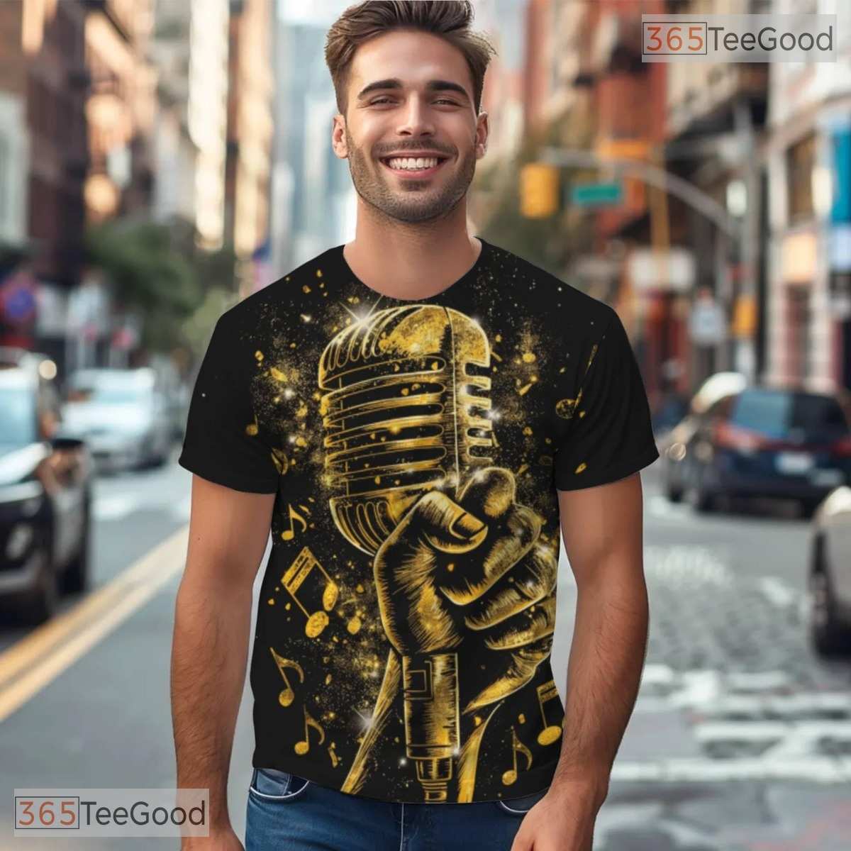Retro Microphone Music Graphic 3D Pattern Printed Casual Unisex Tee Shirt Styles