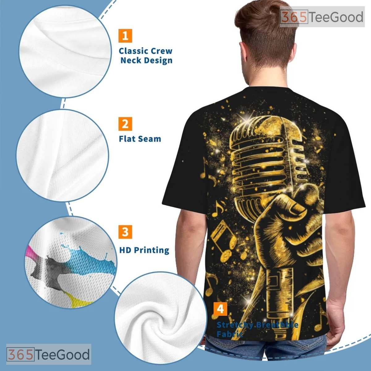 Retro Microphone Music Graphic 3D Pattern Printed Casual Unisex Tee Shirt Styles