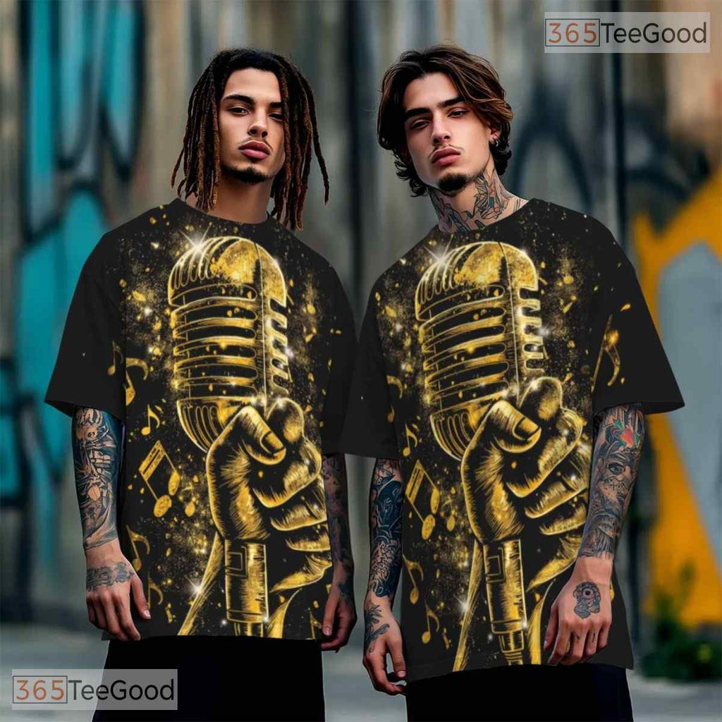 Retro Microphone Music Graphic 3D Pattern Printed Casual Unisex Tee Shirt Styles