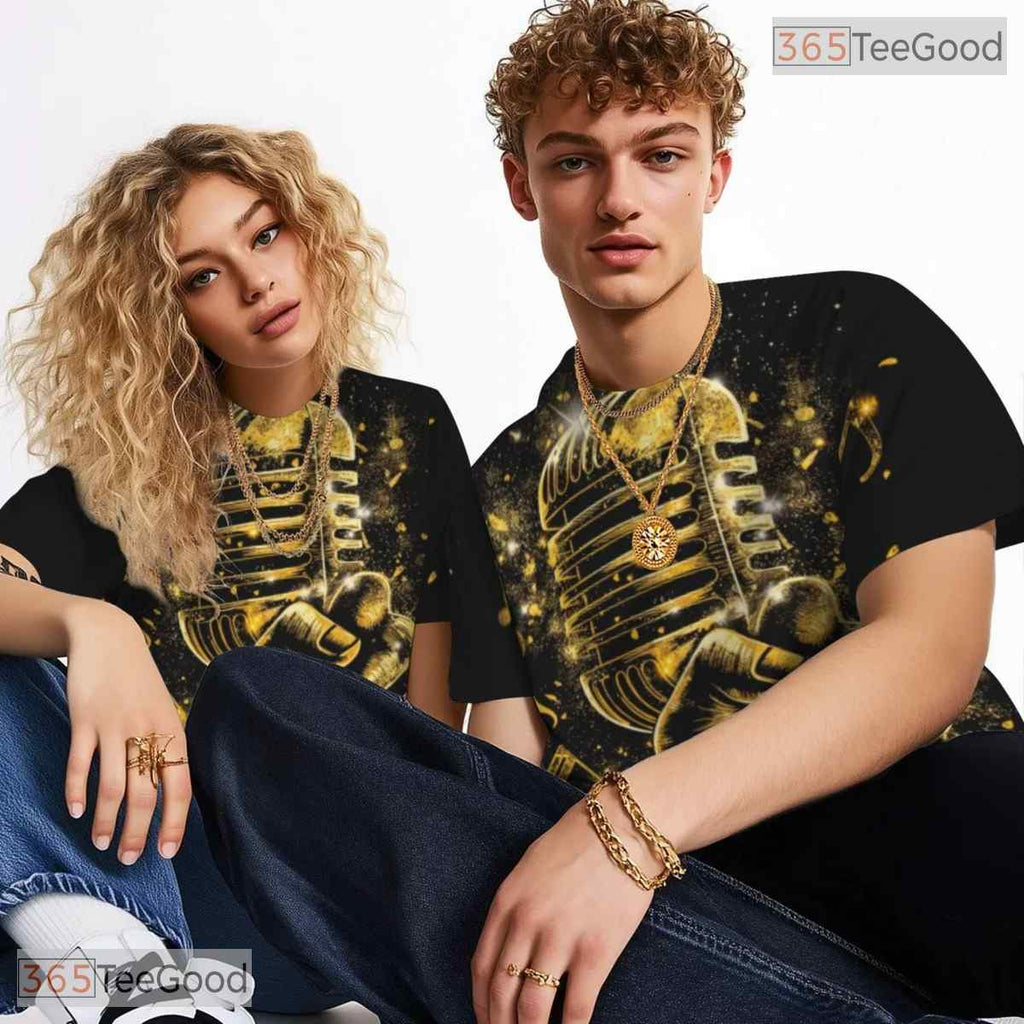 Retro Microphone Music Graphic 3D Pattern Printed Casual Unisex Tee Shirt Styles