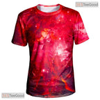 Colorful Red Milky Way Galaxy 3D Graphic Printed Casual Unisex T-Shirt Top