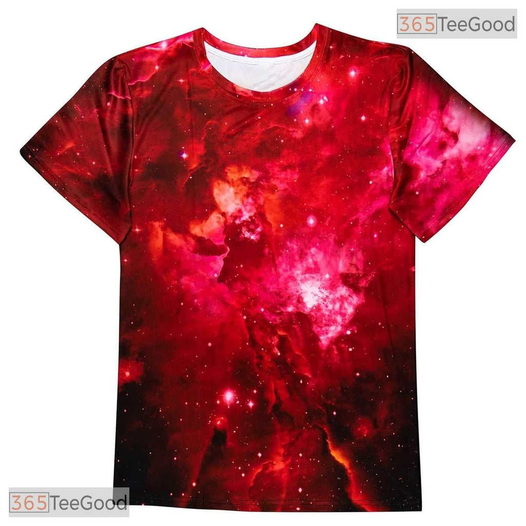 Colorful Red Milky Way Galaxy 3D Graphic Printed Casual Unisex T-Shirt Top