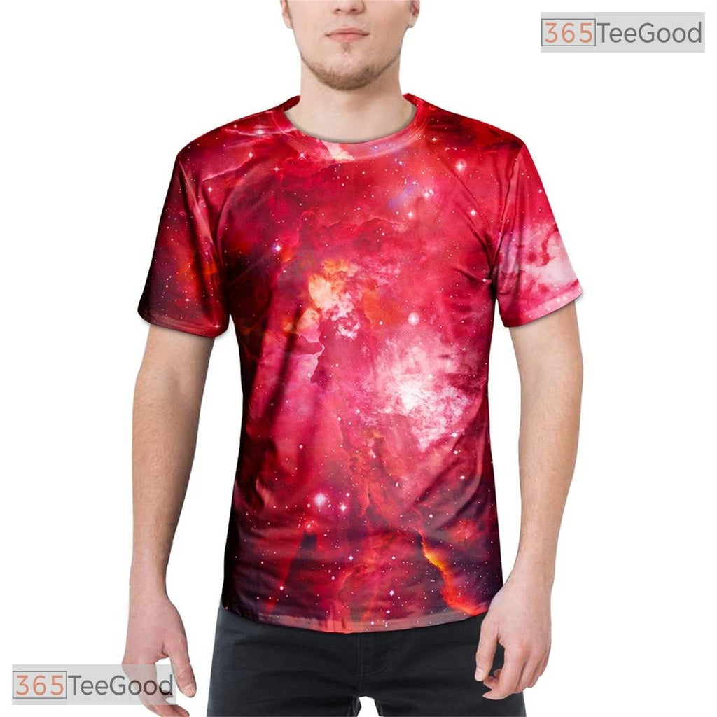 Colorful Red Milky Way Galaxy 3D Graphic Printed Casual Unisex T-Shirt Top