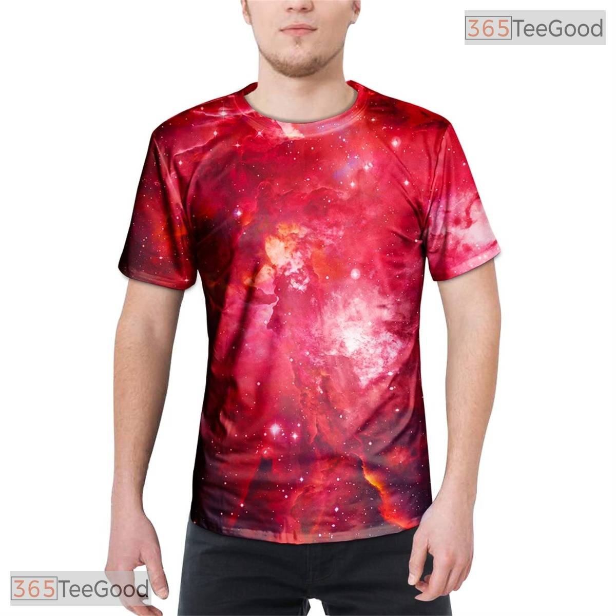 Colorful Red Milky Way Galaxy 3D Graphic Printed Casual Unisex T-Shirt Top