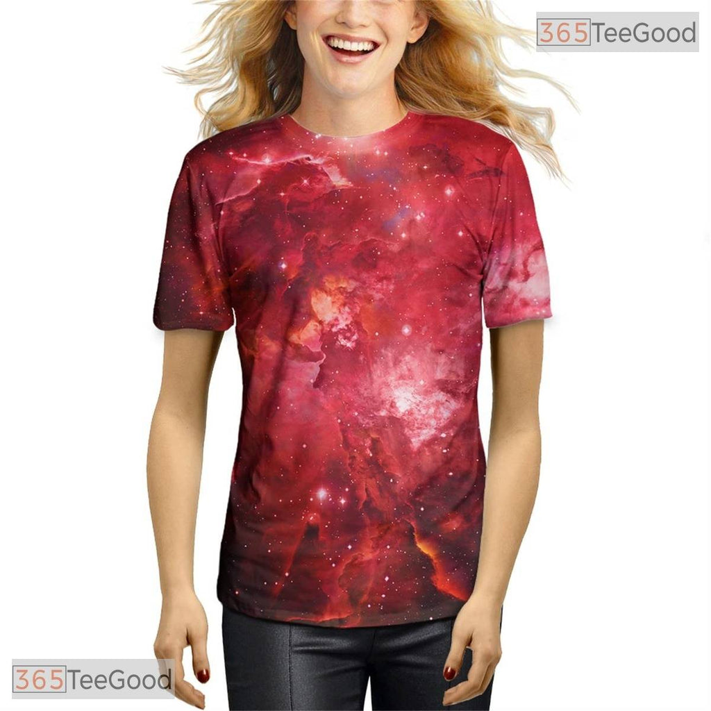 Colorful Red Milky Way Galaxy 3D Graphic Printed Casual Unisex T-Shirt Top