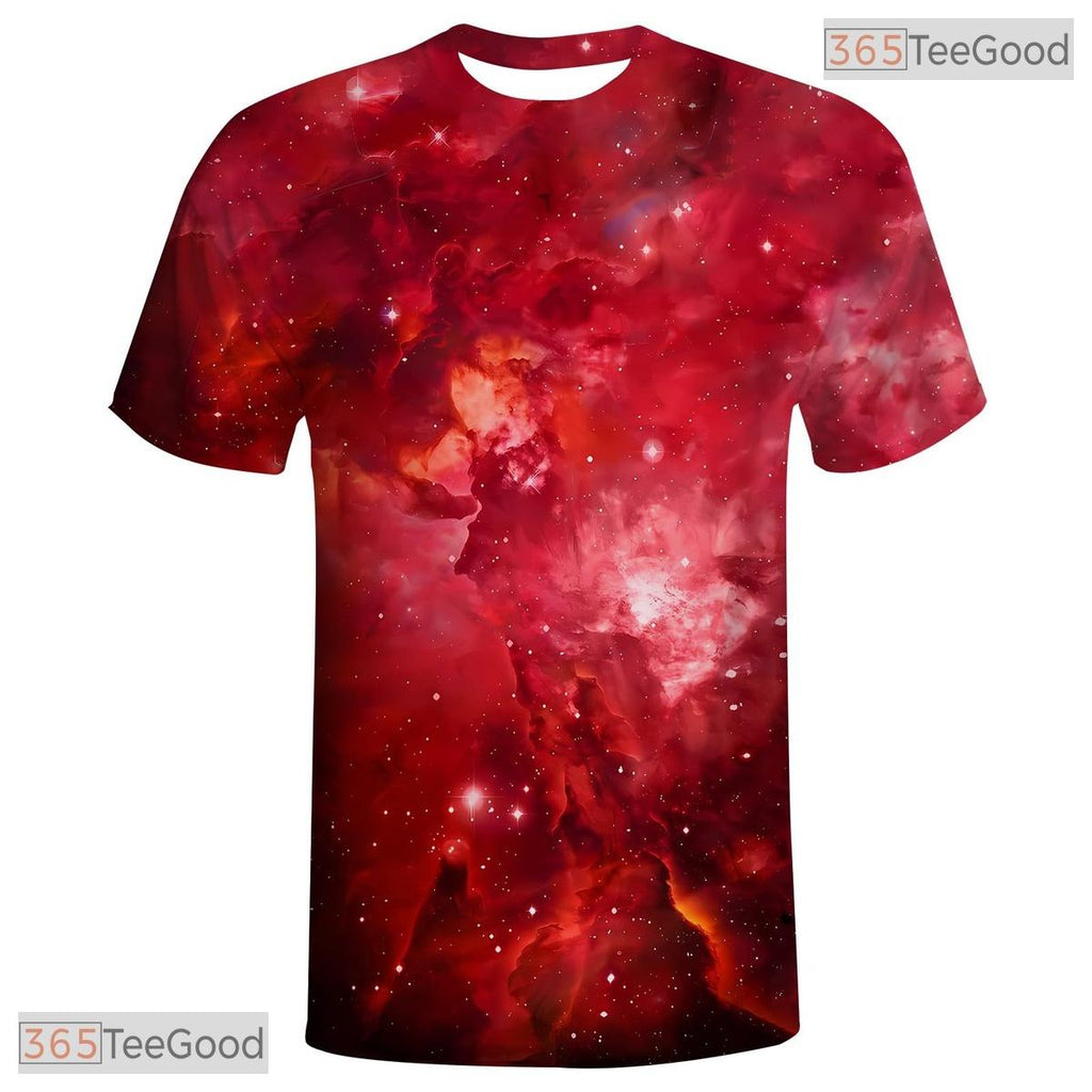 Red Milky Way American Flag Eagle 3D Graphic Printed Casual Unisex T-Shirt Tops Style