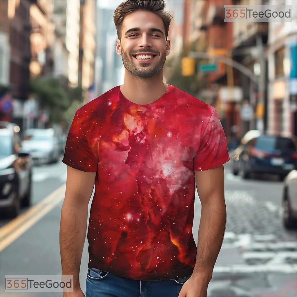 Red Milky Way American Flag Eagle 3D Graphic Printed Casual Unisex T-Shirt Tops Style