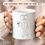 Minimalist Book Lover Line Art Mug - Aesthetic Reading Woman Gift Ceramic Accent Mug