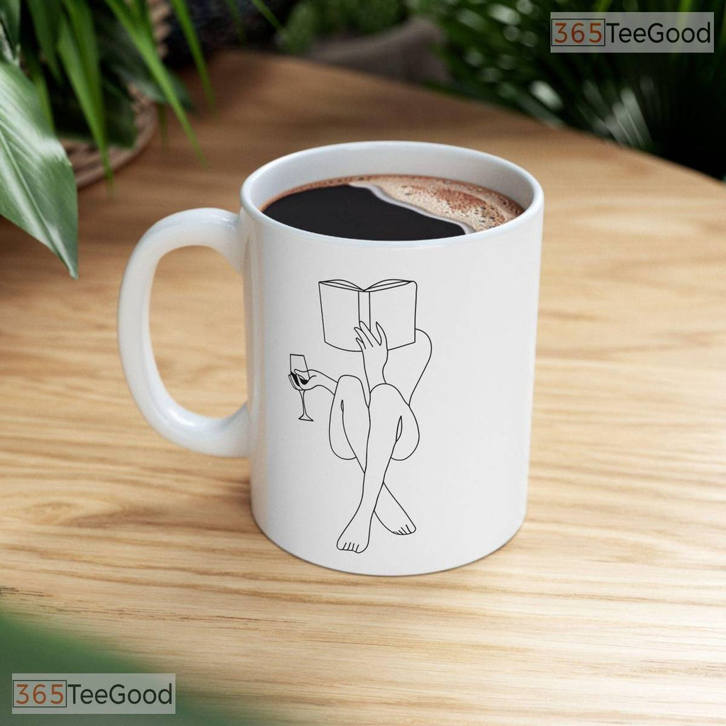 Minimalist Book Lover Line Art Mug - Aesthetic Reading Woman Gift Ceramic Accent Mug