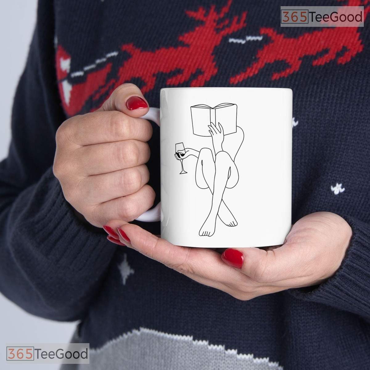 Minimalist Book Lover Line Art Mug - Aesthetic Reading Woman Gift Ceramic Accent Mug