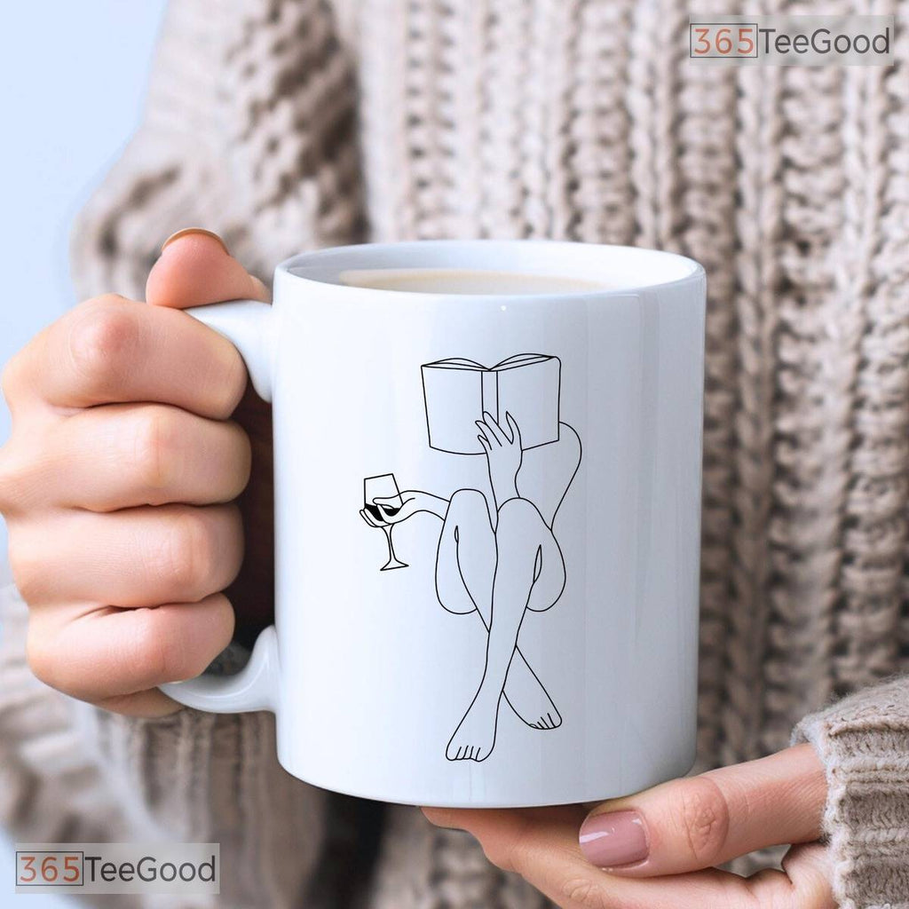 Minimalist Book Lover Line Art Mug - Aesthetic Reading Woman Gift Ceramic Accent Mug
