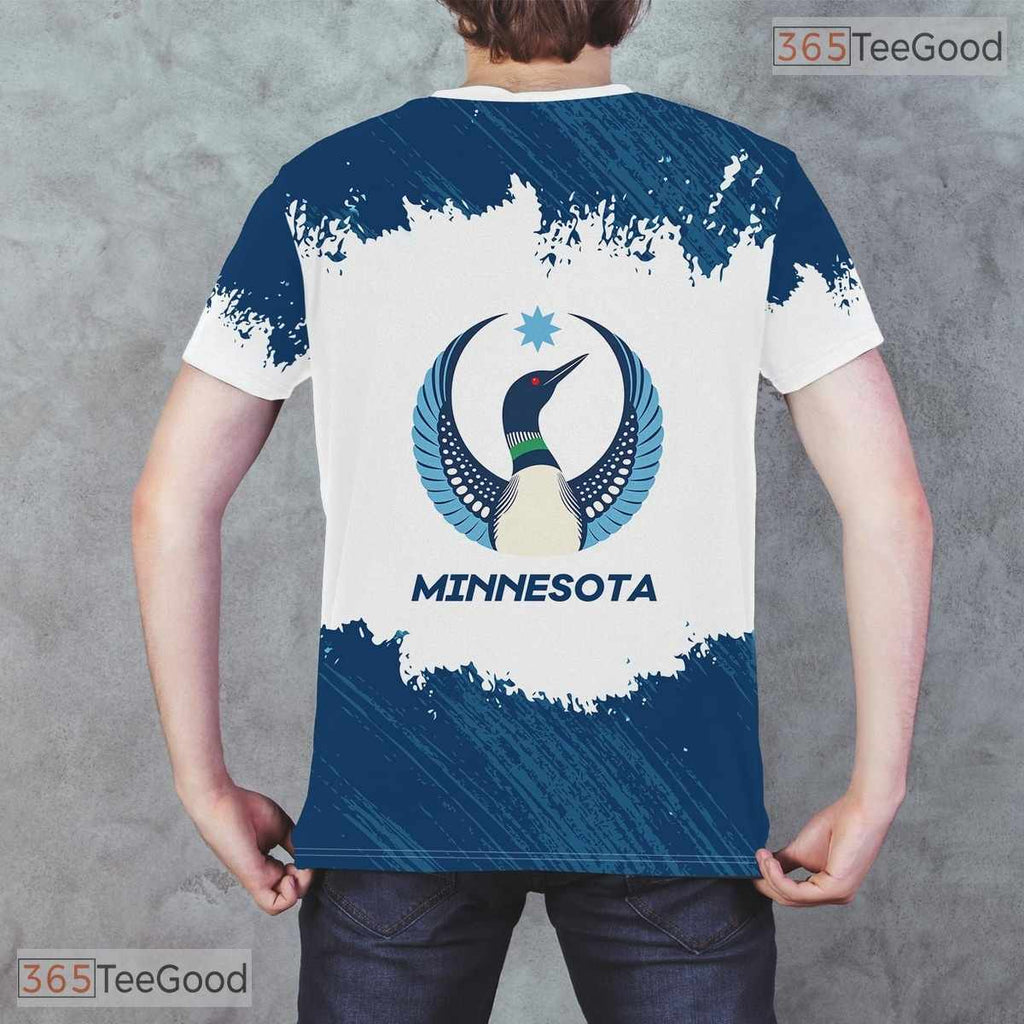 Minnesota Navy State Novelty Graphic 3D Pattern Printed Casual Unisex Tee Shirt Top