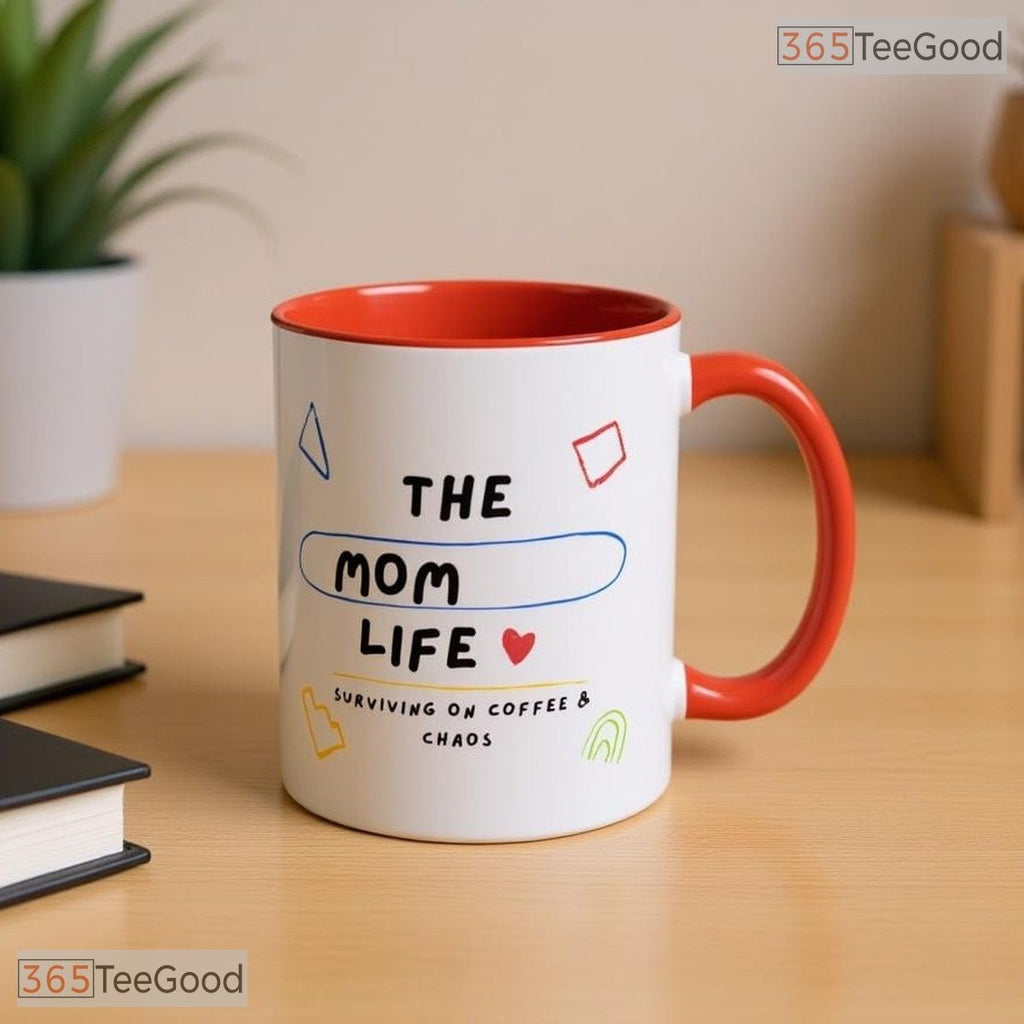 Mom Life Surviving On Coffee And Chaos Motherhood Color Accent Ceramic Coffee Cup Mug