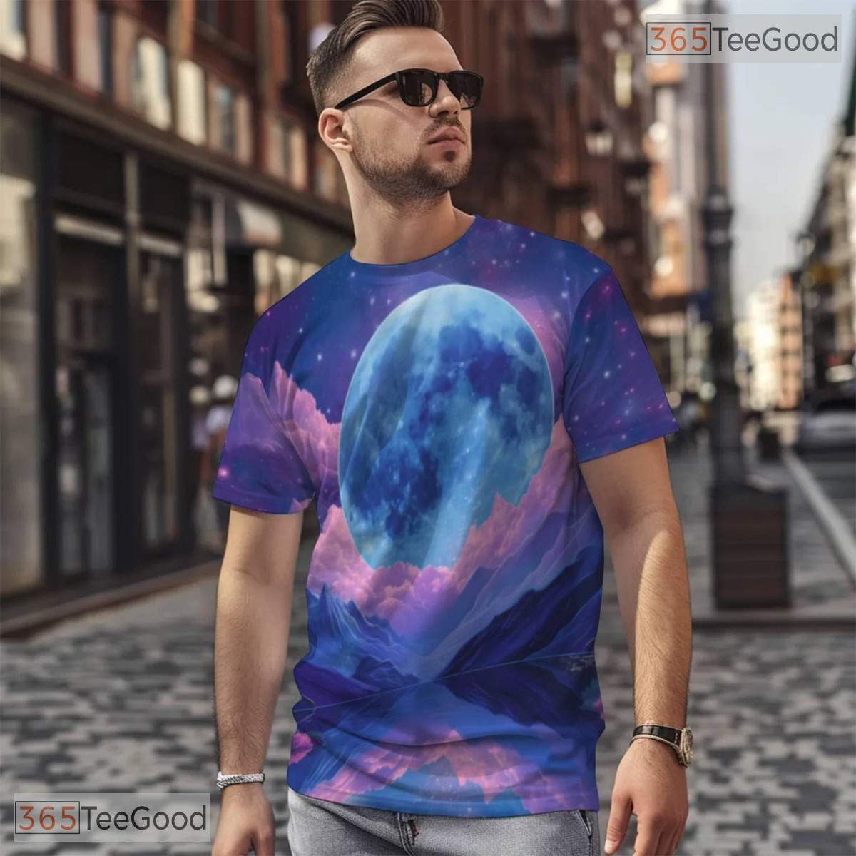 Cosmic Moon Space Graphic Art 3D Pattern Printed Casual Unisex T-Shirt Tops Style