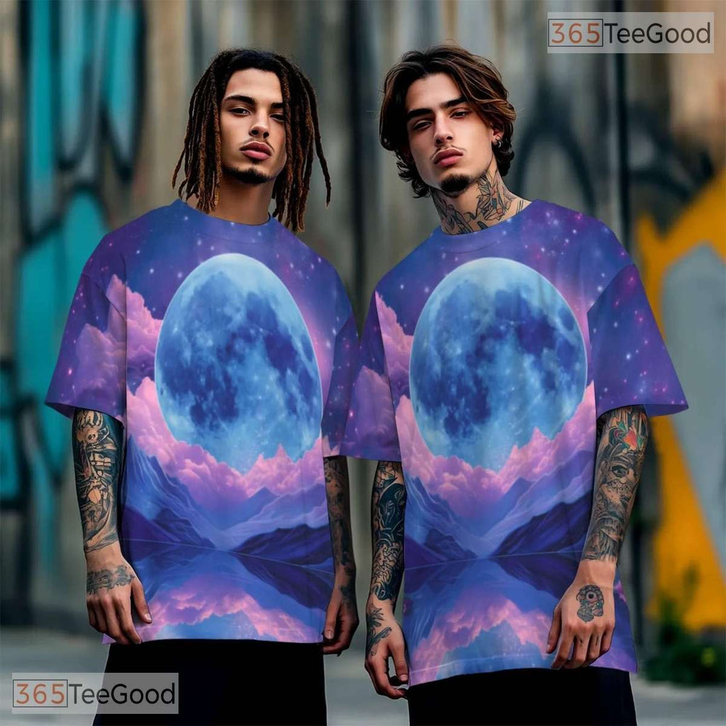 Cosmic Moon Space Graphic Art 3D Pattern Printed Casual Unisex T-Shirt Tops Style