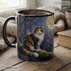 Moonlit Night Forest Cat Accent Mug - Celestial Celestial Aesthetic Ceramic Coffee Cup