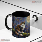 Moonlit Night Forest Cat Accent Mug - Celestial Celestial Aesthetic Ceramic Coffee Cup