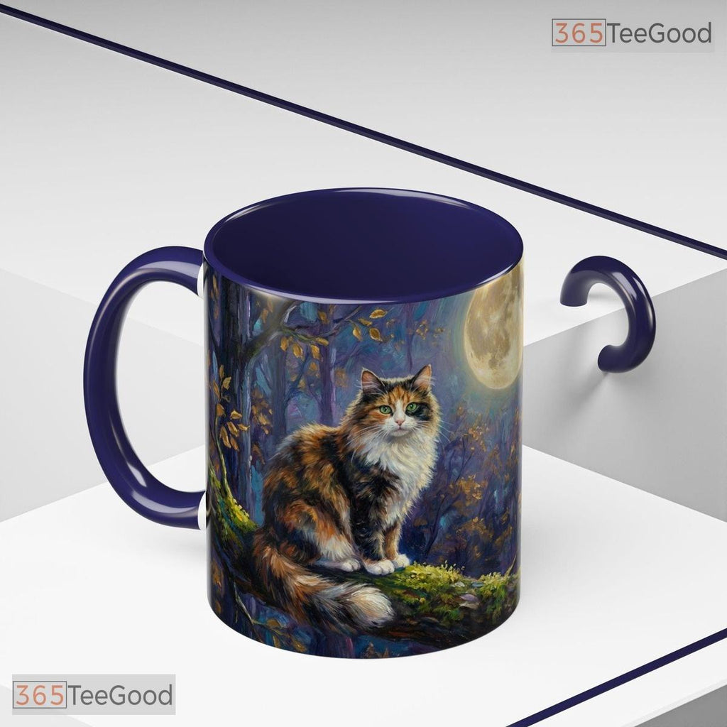 Moonlit Night Forest Cat Accent Mug - Celestial Celestial Aesthetic Ceramic Coffee Cup